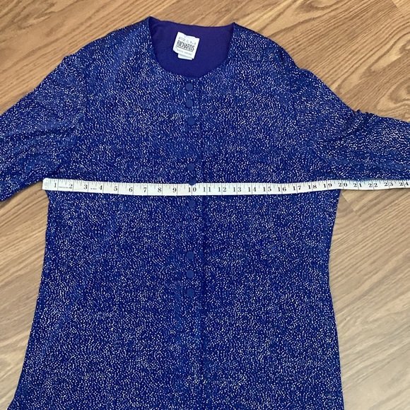 R&M Richards Karen Kwong Button Up Top Sequin Stretch Made In USA Shimmer - Picture 8 of 13